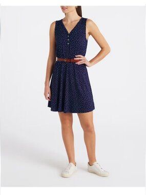French Grey Navy Polka Dot Brushed Knit Sleeveless Dress